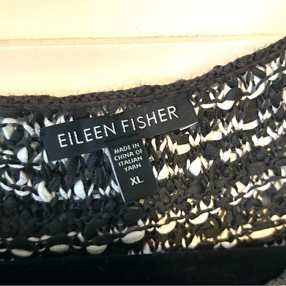 Eileen Fisher Women's Black and White Striped Nubbly Cotton‎ Sweater in Size XL - Picture 10 of 12